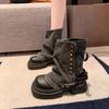 Women Boots British Fashion Pants Leg Boots New Thick Soled Rivet Zipper Belt Buckle Platform Anti Slip Cowboy Short Boots