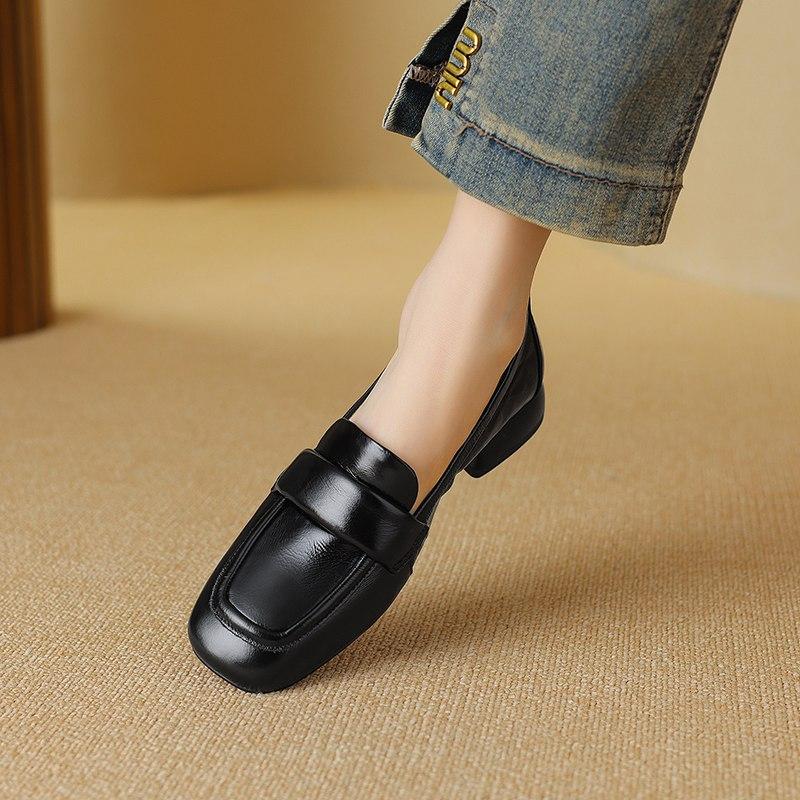 Krazing Pot Весенние туфли на низком каблуке из коровьей кожи с квадратным носком, лоферы без шнуровки, броги, женские туфли-лодочки для отдыха