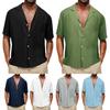 Мужские хлопковые льняные топы на пуговицах с короткими рукавами, летняя повседневная рубашка, блузка, футболка