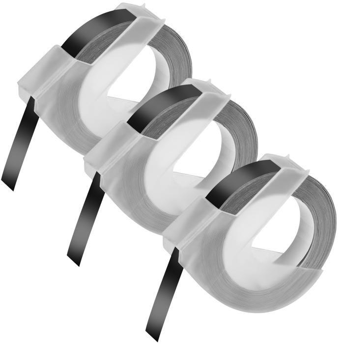 Label Tape - Phonillico® - Pack of 3 - Black - 3D Embossed - 9mm X 3m