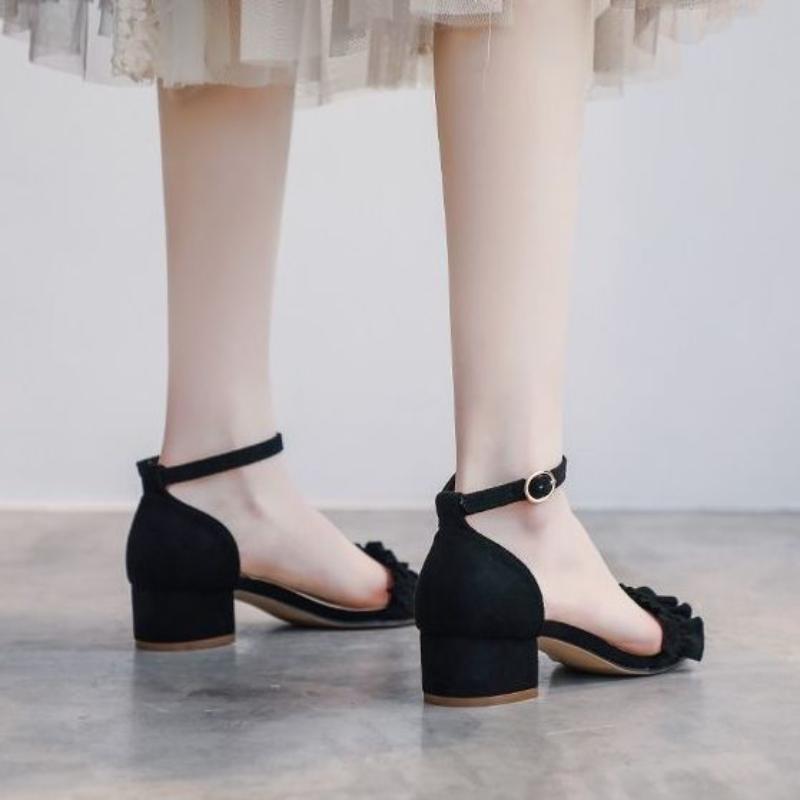 Модные розовые босоножки One Word Footwear с открытым носком для женщин на среднем квадратном каблуке, лето 2024, черная женская обувь, оптовая продажа, роскошь, ежедневно