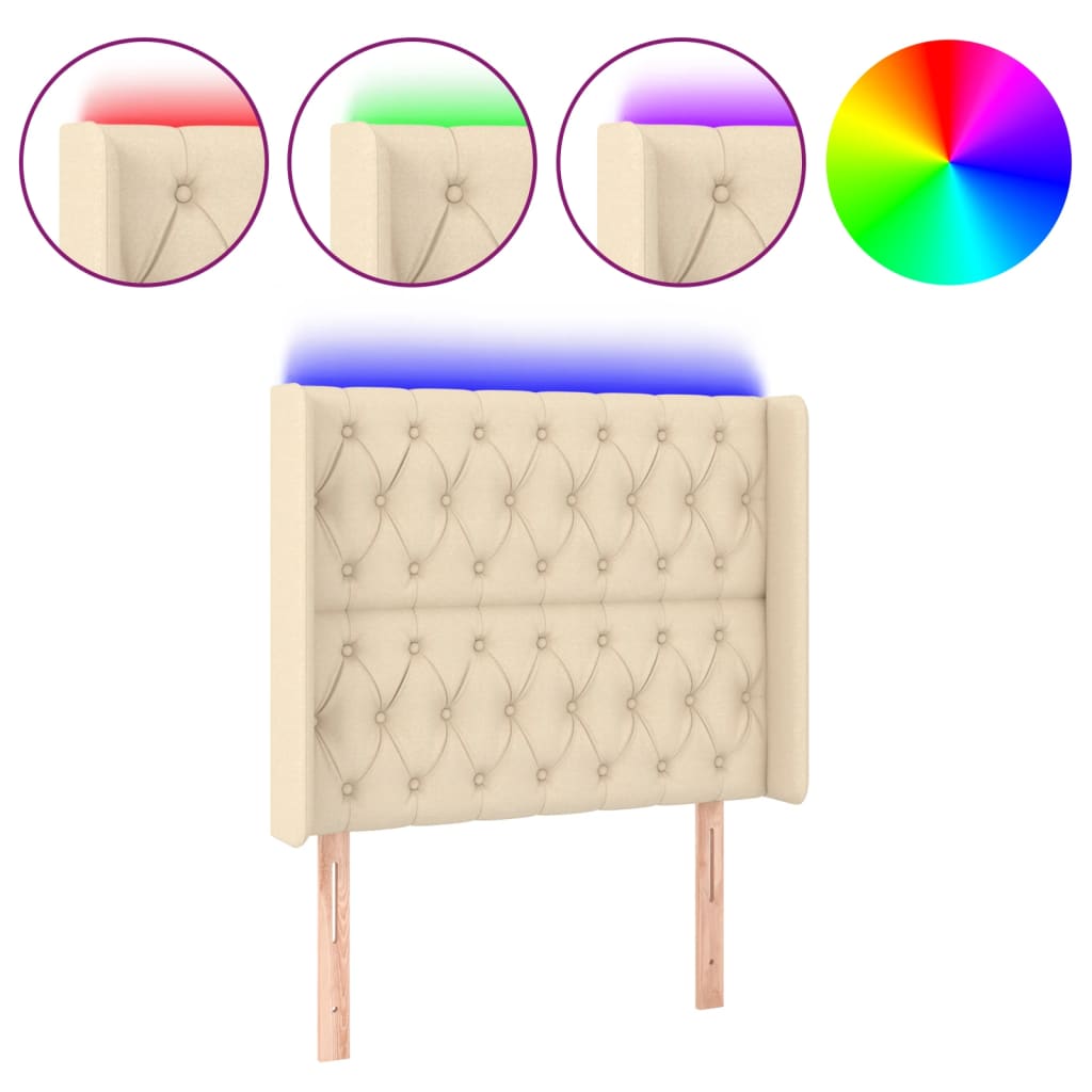 LED Headboard Cream 93 x 16 x 118 128 cm Fabric