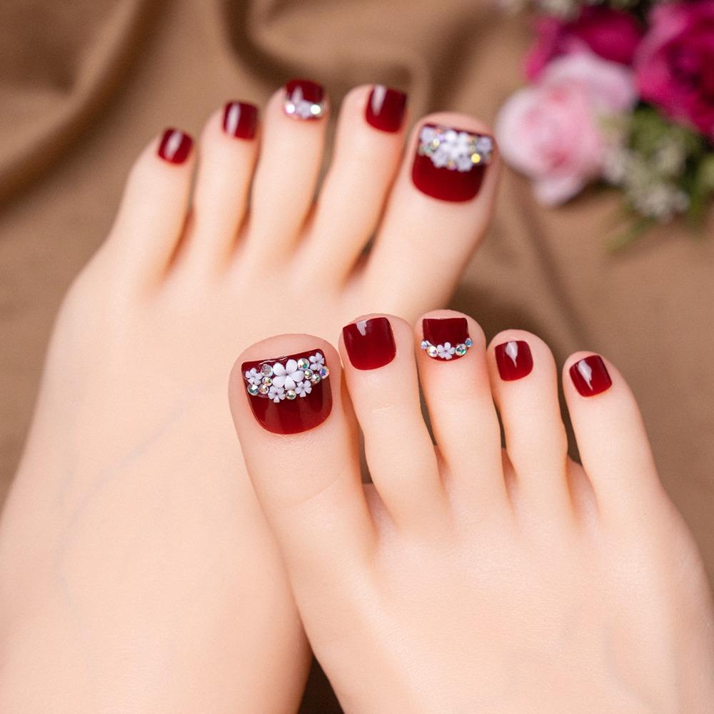Full Cover False Toe Nails Short Length Press On Nails Fashion Foot Nail Tips Women