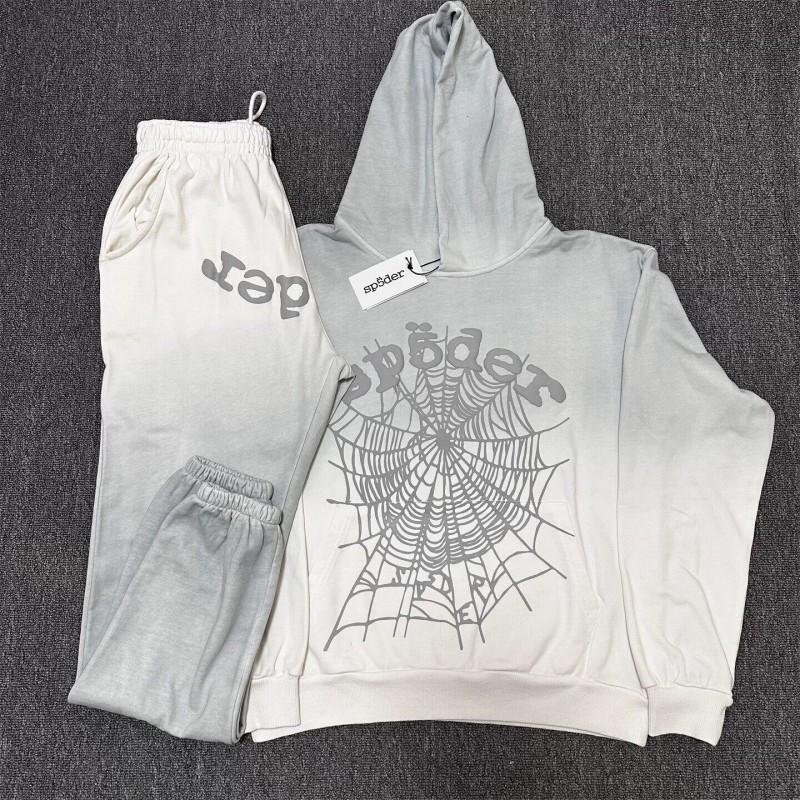 Spider Web Print Hooded Sweatshirt Set Men Women Long Sleeve Casual Sportswear Streetwear Two Piece Outfit