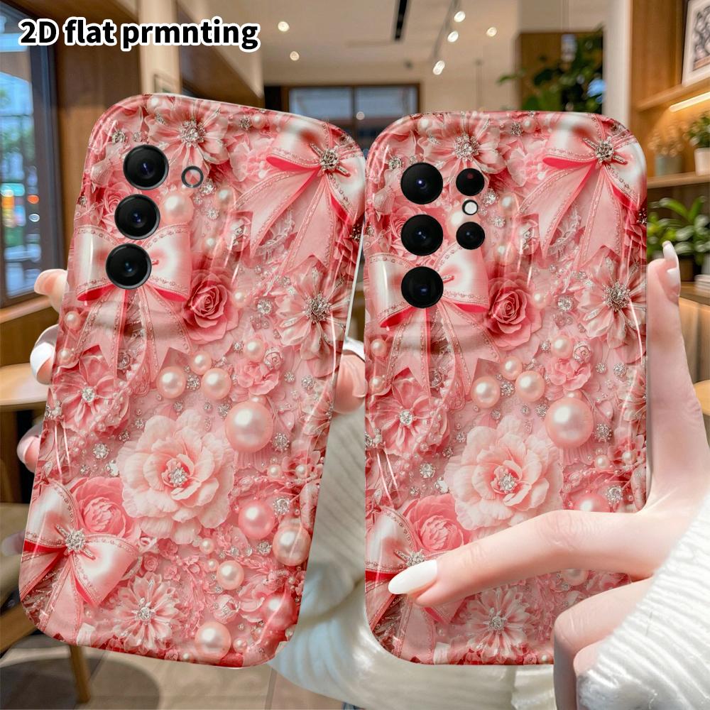 Phone Case: 2D Flat Samsung Galaxy A34 A35 M05 M06 S20 S22 S21 FE Plus 5G Protective Case, Pearl Floral, Christmas and Halloween Gifts