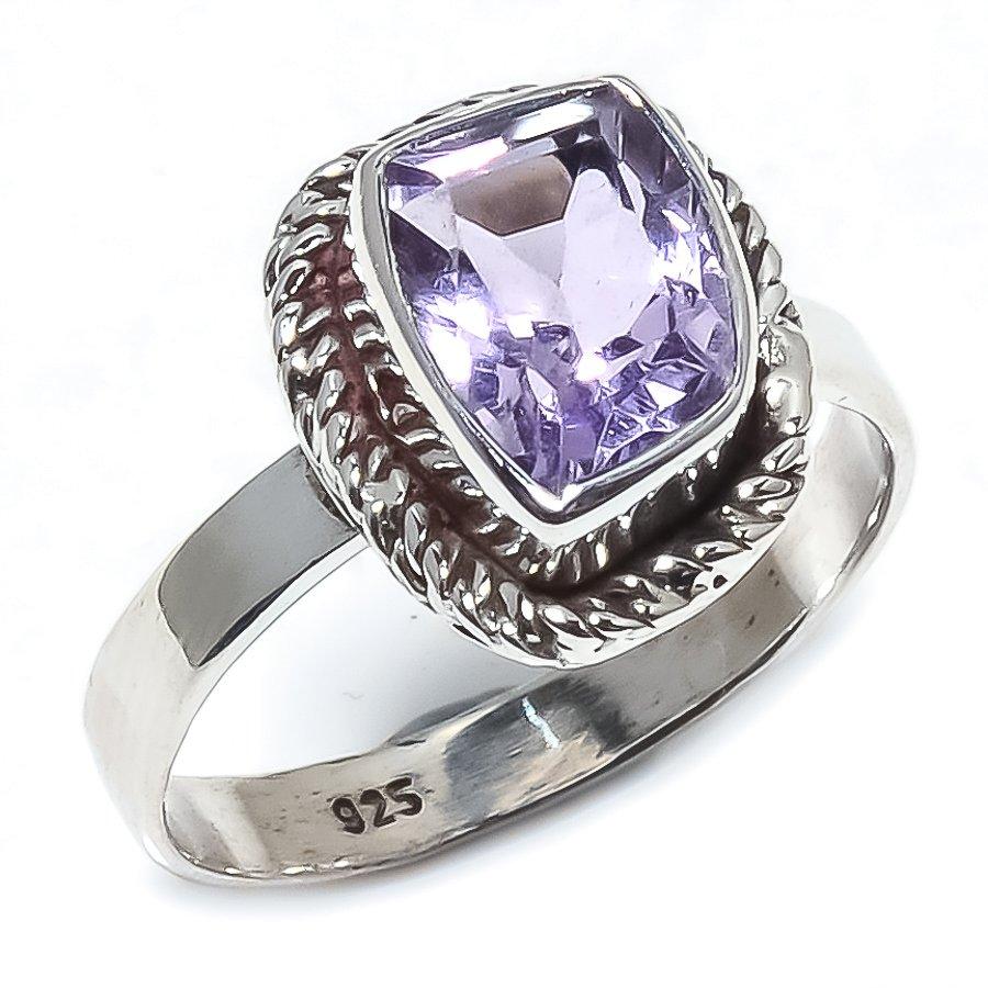 Кольцо из чистого серебра 925 пробы с натуральным розовым аметистом ручной работы S.7 A8M33