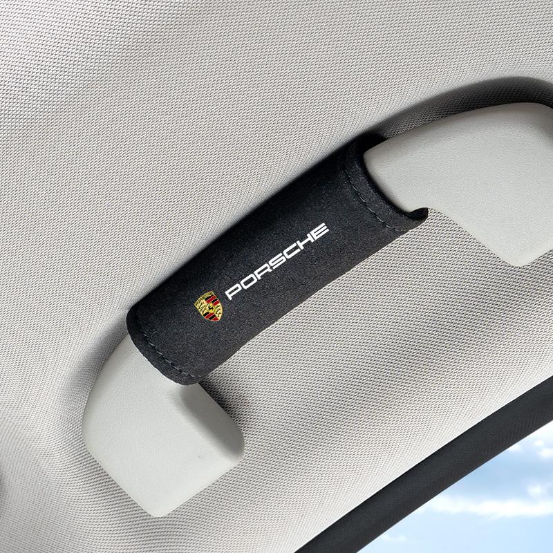 AAPA1 Car Suede Auto Emblem Roof Handle Protection Pull Gloves Accessories For Porsche 911 718 Cayenne Cayman Panamera Macan Boxster