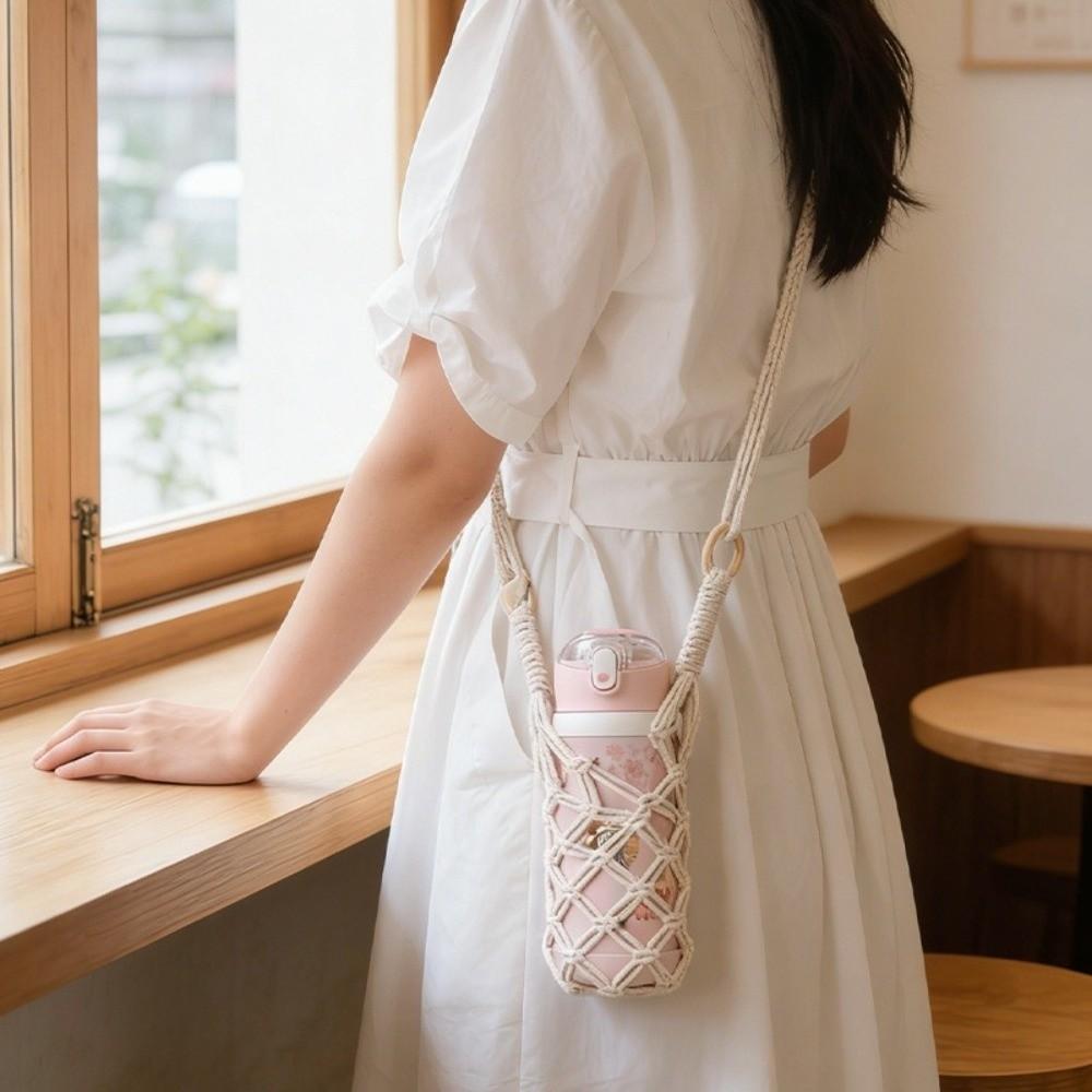 Cotton Rope Hanging Bottle Net Bag Hand-woven Knitting Cup Mesh Bag Wine Bottle Carrier Cup