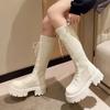 New Autumn Winter New Chunky Platform Long Boots Women Thick-soled Stretch Knitted Knee High Boots Woman Botas De Mujer