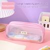 Transparent Visible Mesh Pencil Bag Portable Large-Capacity Unisex Stationery Storage Box High-looking Simple Student Pen Bo