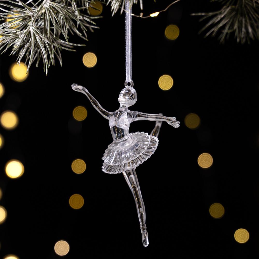 Transparent Acrylic Christmas Tree Ornaments Carousel Ballet Girl Pendants  New Year