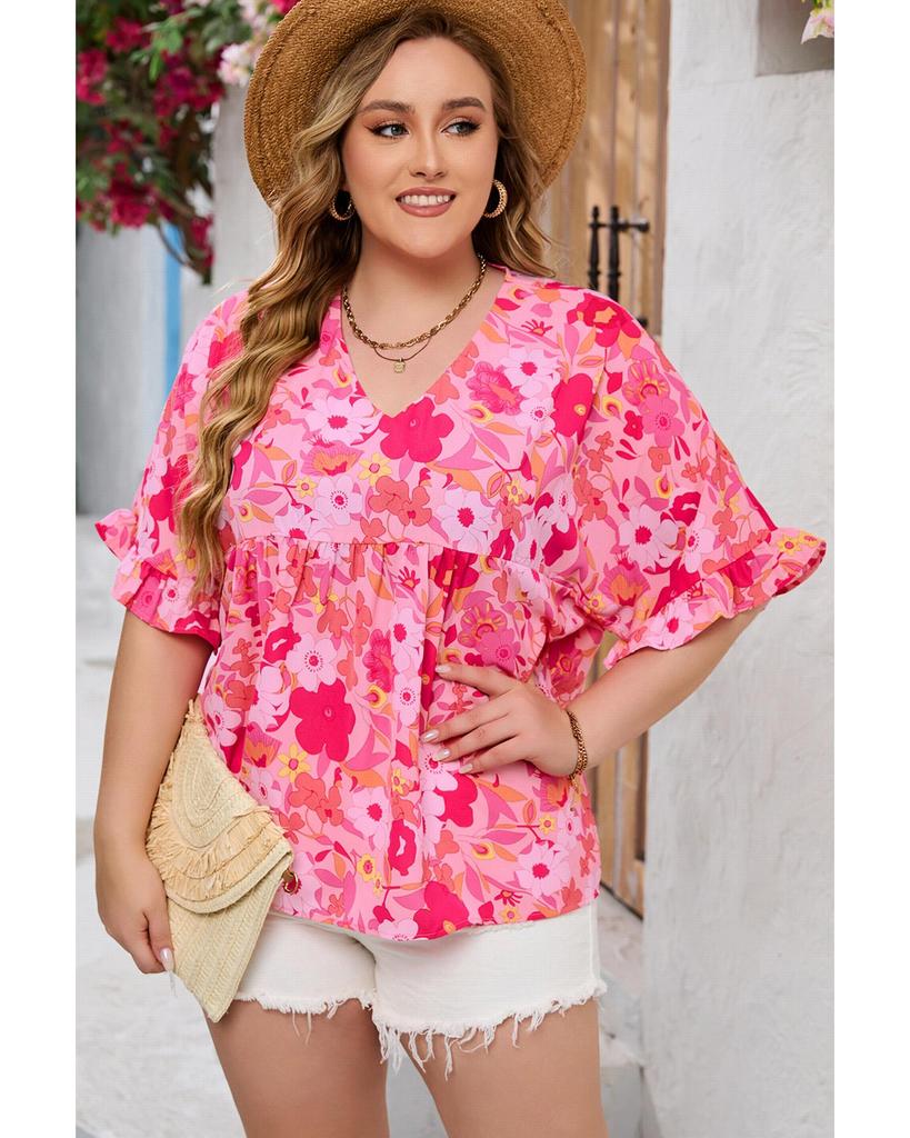 Azura Exchange Блуза Babydoll большого размера с цветочным принтом и оборками в пол