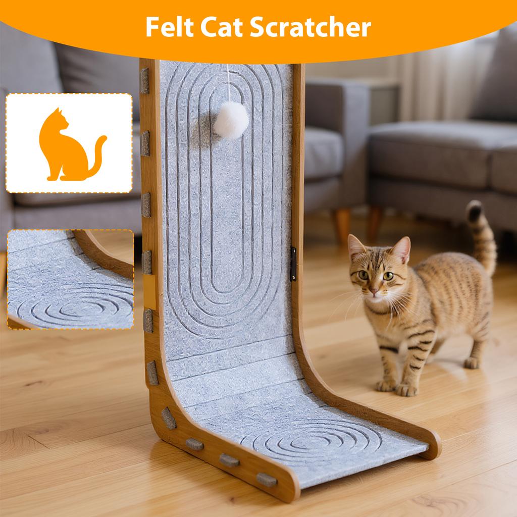 Felt Cat Scratcher with Ball L Shape Cat Scratcher Wall Mountable Furniture Protector for Pet Toy