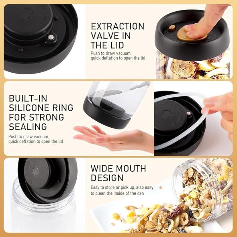 Вакуумные стеклянные банки с герметичной крышкой, контейнер из боросиликатного стекла для кофе, идеально подходят для молотого кофе, зерен, рассыпного чая