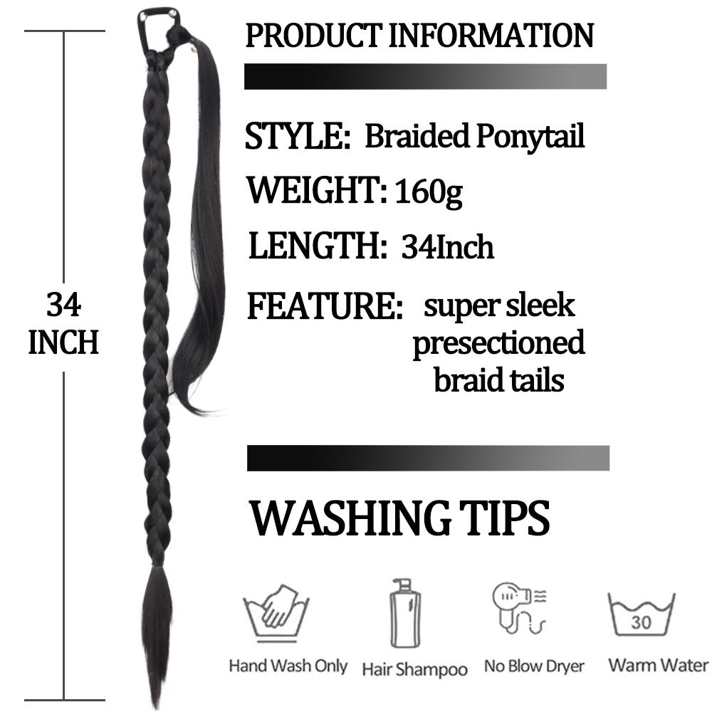 MISS WIG 34-дюймовый плетеный хвост из синтетического волокна, длинный прямой хвостик с резинкой для волос для женщин