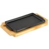 Quality Cast Iron Rectangle Shape Barbecue Plate Steak Sizzling Hot Pan Plate Restaurant Non-stick Grill Plate with Wooden Base