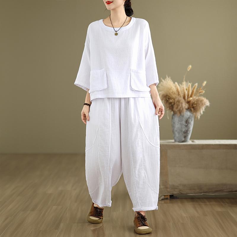 Dimanaf Плюс Размер 2025 Летние Брючные Костюмы Женские Однотонные Комплекты Костюмы Свободные Рубашки Длинные Шаровары Повседневная Одежда