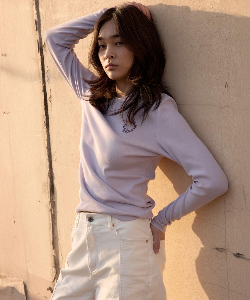 MAGOODGAN Lydia 3656 Soft Ribbed Basic Lavender Long Sleeve Tee