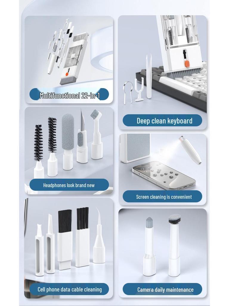 K22 Многофункциональный набор для чистки 22-в-1 для клавиатур, гарнитур и экранов