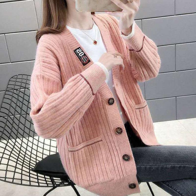 Вязаный кардиган, свитер, куртка, женская сетка, красный ленивый ветер, свободный топ, осенняя женская мода, корейская версия