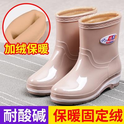 Зимние хлопковые дождевые ботинки женские теплые бархатные резиновые ботинки кухонные утепленные хлопком средней длины водонепроницаемые ботинки средней высоты модные нескользящие чехлы