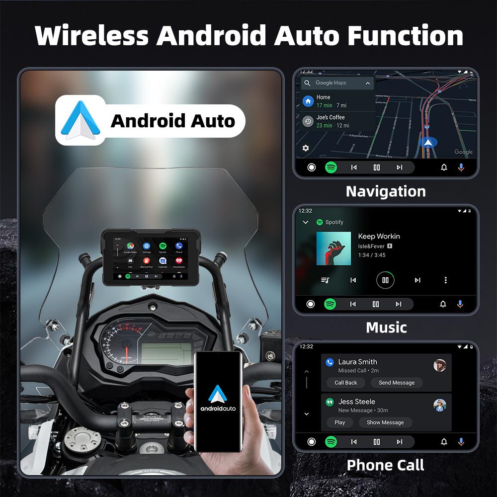 5-дюймовый Мото Беспроводной CarPlay и Android Auto Съемный Экран Навигации GPS для Приборной Панели Мотоцикла Цифровой Дисплей Водонепроницаемый