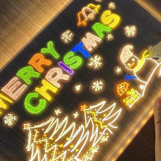 LED Note Board with 7 Colors Pen Reusable Easy To Use Glowing Acrylic Message Marker Board with Light LED Illuminated Drawing Board