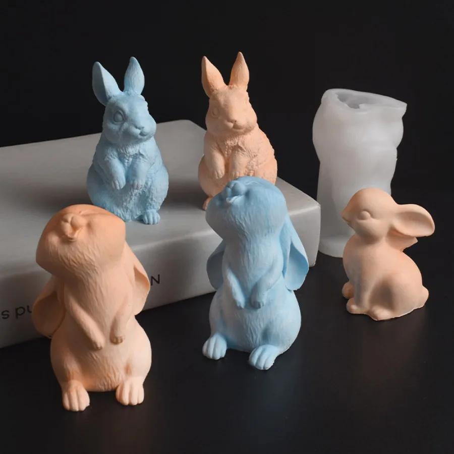 Силиконовые формы для свечей в виде пасхального кролика, держащие 3D-розу, инструмент для изготовления гипса, животные, смоляные формы, подарки ручной работы на день рождения, домашний декор