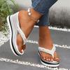 Pearl Decor Wedge Heel Sandals for Women Fashion Clip Toe Chunky Platform Slippers Woman 2025 Summer Thick Sole Beach Flip Flops