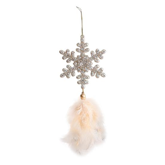Рождественское украшение на елку Снежинка Плюшевая подвеска Подвеска для елки с перьями Пайетки Колокольчики Зимний новогодний декор для вечеринки