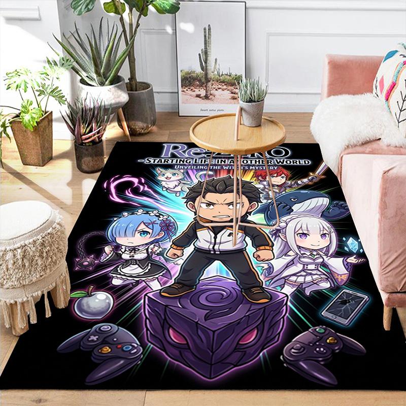 Re:Zero Area Rug, Cartoon Anime Print Non slip Washable Soft Floor Mat for Living Room Bedroom Kitchen Home Decoration THW