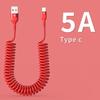 Витой кабель USB-USB C, выдвижной шнур автомобильного зарядного устройства для IPhone, Android, передача данных, пружинный дизайн, кабель для быстрой зарядки 5А