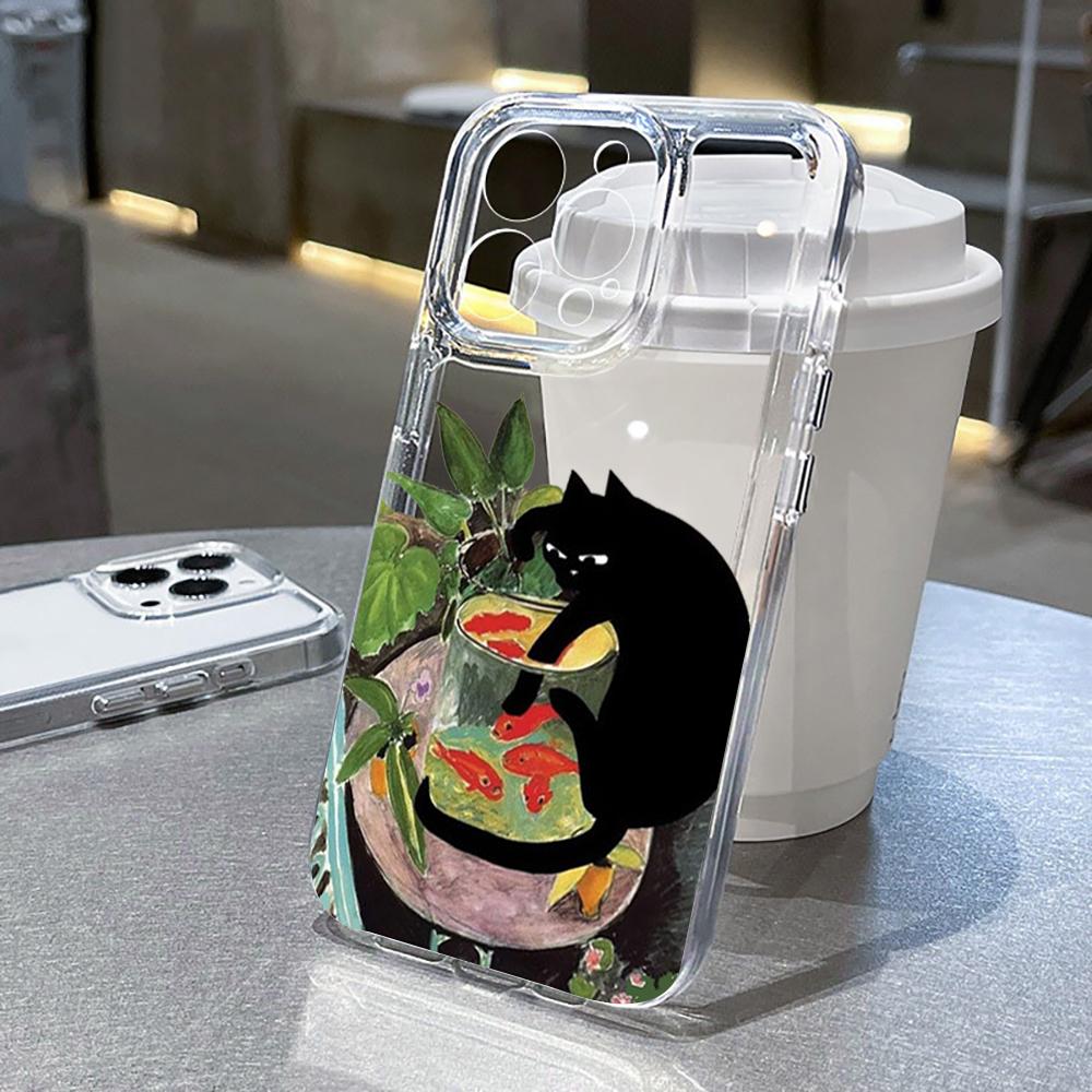 Cute Black Cat Wine Bottle Print Phone Case for iPhone 17 16 15 14 13 12 11 16E Series Pro Max Plus Double Layer Protection