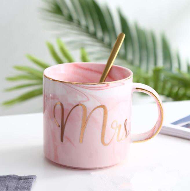 Hi European Gold Stamping Mark Loving Cup of Coffee Sir MS Letter Men Women Ceramic Mugs Marble Cup