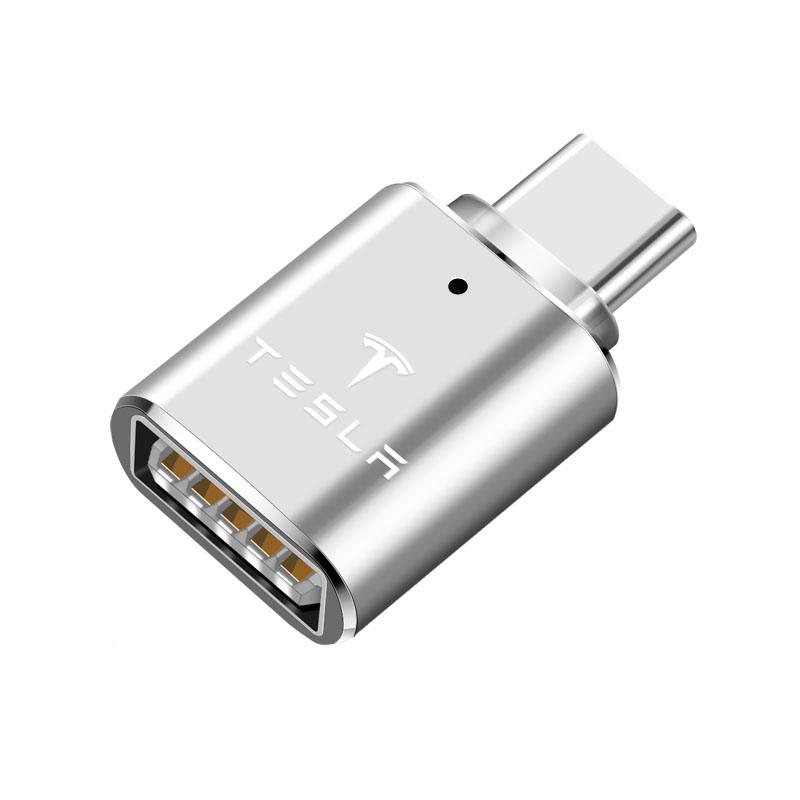 NLVAC1 USB To Type-C Adapter LED Light OTG Micro Female Adapters Connector For Tesla Model 3 Y S X Cybertruck Juguete Roadster Bonina