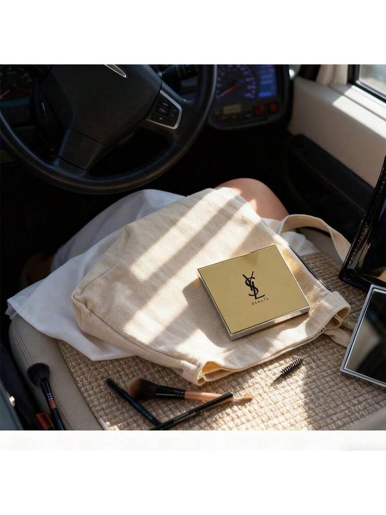 Портативное одностороннее золотое зеркало для макияжа YSL, с черным глянцевым кожаным чехлом, Подарок для девушек и женщин.