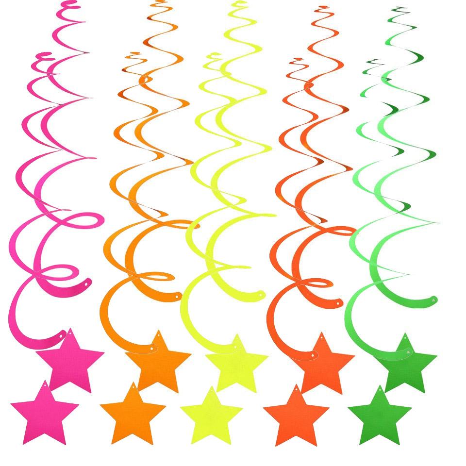 20pcs Luminous Party Decor Hanging Swirl Neon Streamers Garland Ceiling Decor Glow in The Dark Neon Black Light Party Supplies 5