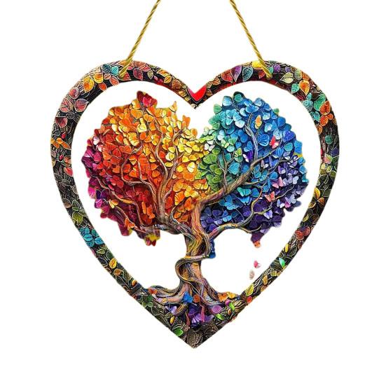 Love Heart Sun Catcher, окрашенный акриловый оконный подвесной орнамент, в форме сердца, для балкона, крыльца, двора
