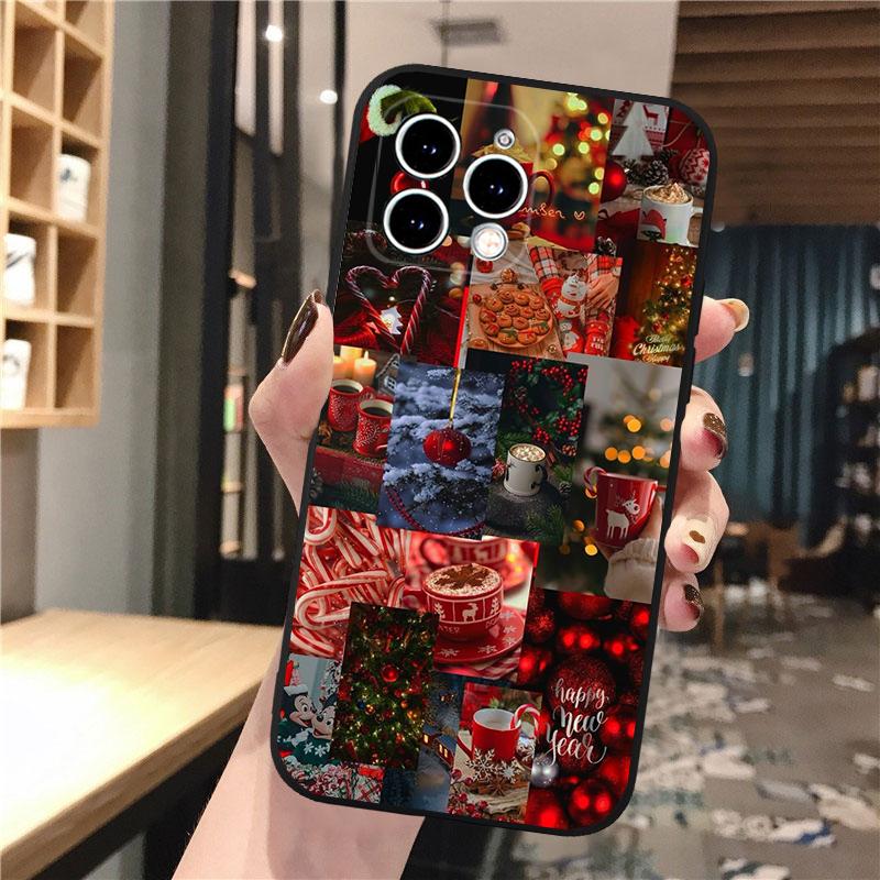 Чехол для телефона Carcasa Funda Для iPhone 17 Pro Max Air 16 15 14 13 Pro Max 15 16 Pro 15Plus Чехол Санта Рождественская елка