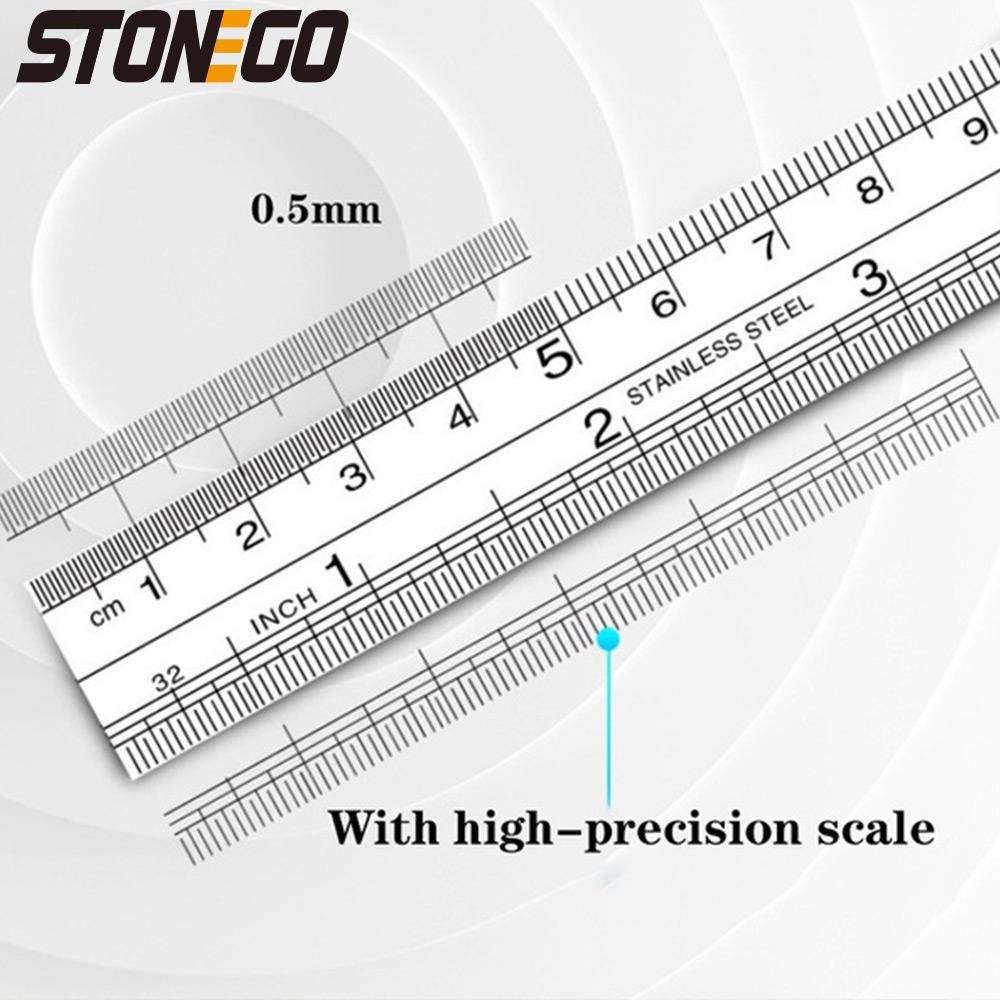 Металлическая линейка STONEGO из нержавеющей стали, 6, 8, 12, 16, 20 дюймов, с высокоточной градуировкой, двусторонняя шкала