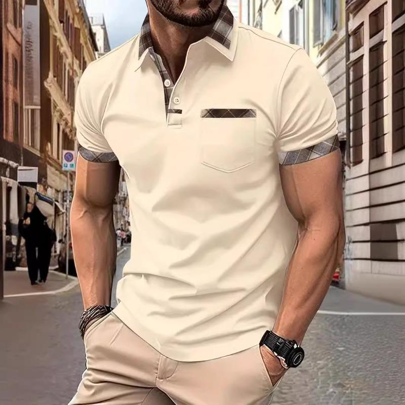 Мужская повседневная рубашка поло с нагрудным карманом, лацканами, пуговицами, деловая универсальная футболка с цветными блоками, рубашки поло с коротким рукавом для мужчин