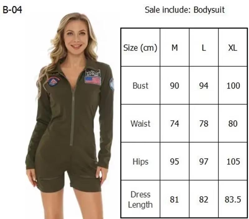 Women's Pilot Suit 80s Movie Top Gun Air Force Uniform Adult Halloween Cosplay Costume Carnival Easter Purim Fancy Dress