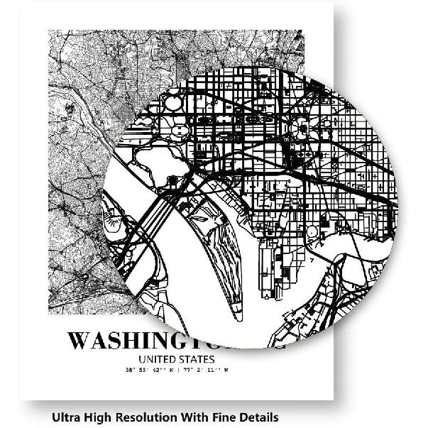 Eleville 8X10 Unframed Washington DC United States City View Abstract Road Modern Map Art Print Poster Wall Office Home Decor Minimalist Line Art