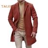 Men Woolen Coat Lapel Long Sleeve Single-Breasted Solid Color Mid-length Coat Autumn Winter Warm Outwear