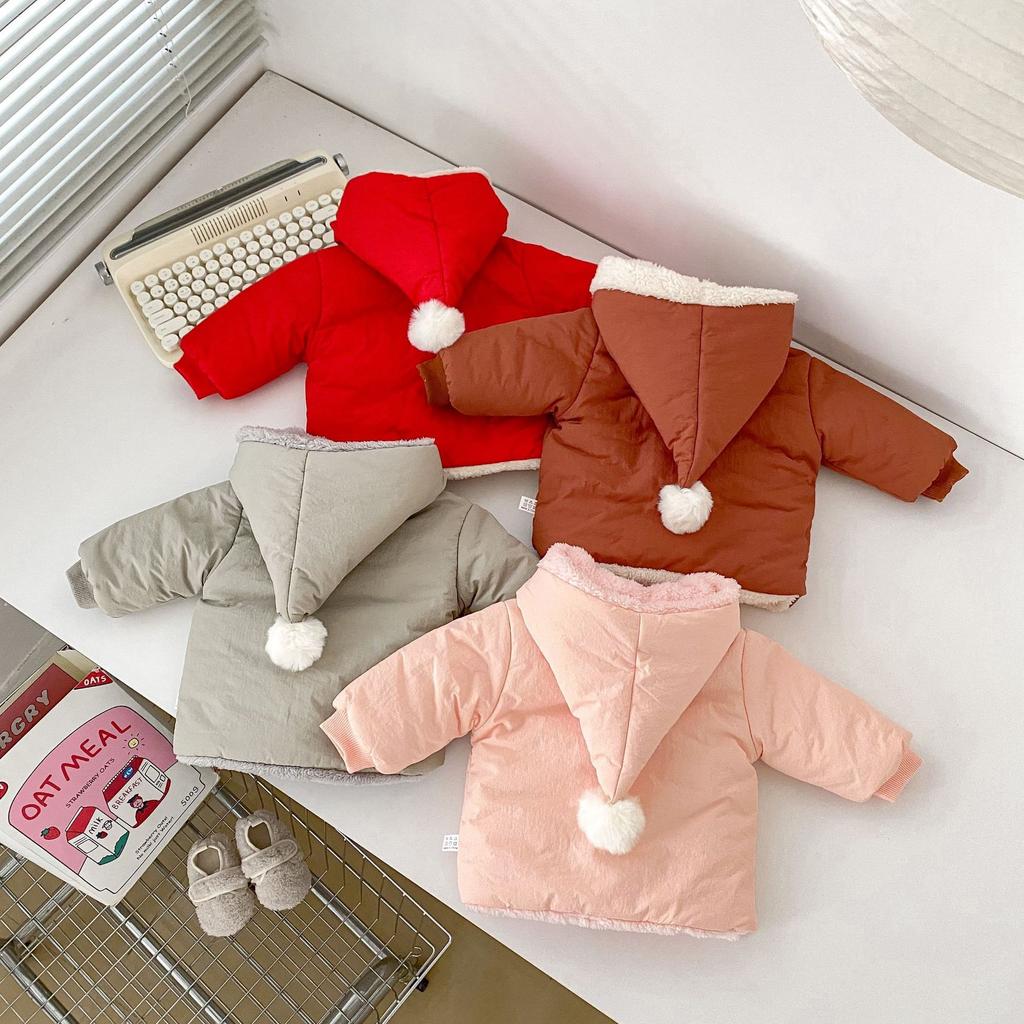 Детское пальто 2025 Зима Новое Хлопковое Пальто с Капюшоном для Малышки Плюс Бархат Теплая Куртка с Капюшоном Пальто