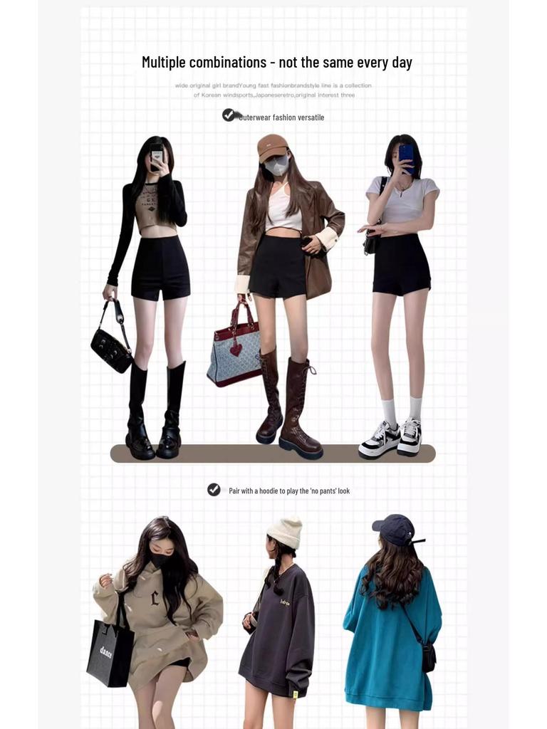 Женские шорты А-силуэта с высокой талией черного цвета - Лето 2024 Стройнящий пикантный стиль