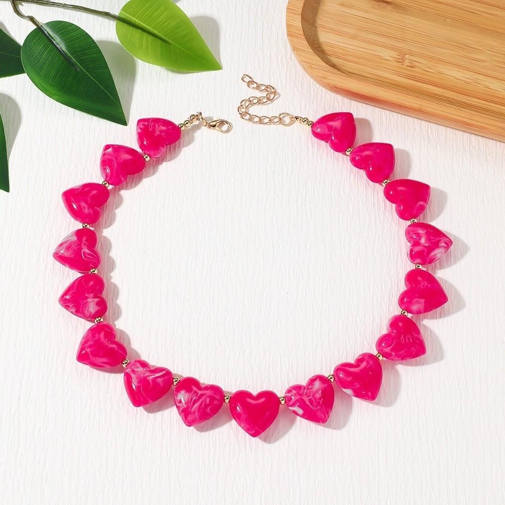 Love Heart Women Clavicle Chain Choker Sweater Chain Retro Acrylic Necklace Vacation