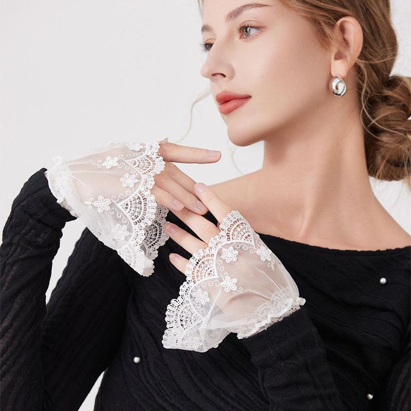 Elegant Romantic Mesh Lace Detachable Layered Ruffle Fake Sleeves Sweet Decoration Sweater Elastic Wrist Horn Cuffs