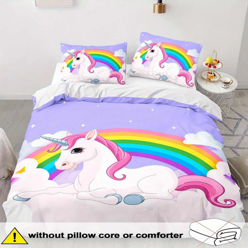 Rainbow Unicorn Three-Piece Digital Printing Kit Quilt Cover Bedding