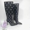 Fashion New Black Belt Buckle Tab High-heel Knee High Boots Autumn Winter Women Fashion Pole Dance Pointed Solid Color Long Boots 35-44